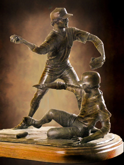 College Baseball Foundation's Brooks Wallace Award for Shortstop Player of the Year designed by Tom White, Little League baseball sculptures in bronze, baseball ballpark statues and monuments, sports sculptures, public sports monuments, monumental bronze sculptures, bronze sculptures of boys playing baseball, commission sports award trophies