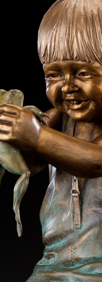 Lifesize portrait bronze memorial sculpture of little girl with a frog, "Hello Mr. Frog", lifesize bronze sculpture of Jesus and children at Our Lady of Victory in Tannersville, PA. Tom White, figurative bronze sculptor, monumental bronze sculptures of children for parks, bronze family memorial statues, public monuments, little boy with frog statue, bronze sculptures of children playing, Children's Park Tyler, Texas. Figurative portrait bronze memorial statues, lifesize bronze portrait statues of children, commission a sculpture