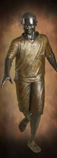 Contemporary figurative bronze sculpture of African-American father and son placed in lifesize sculpture scene of Jesus and adults and children by Tom White, Christian monumental bronze sculptor. His Hands Church in the Atlanta area of Woodstock, GA. Historical statues African Americans. Fine Art figurative sculptures of fathers and sons, mothers and daughters, family portrait bronze scenes, whimsical sculptures of children playing. sculpture memorials, public bronze monuments, commission a sculpture