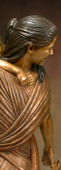 Lifesize bronze statue of teenage girl in era of Jesus, monumental sculptures of Jesus and children, "Welcome the Children" by Tom White, Christian Monumental Bronze Sculptor, Cavehill Cemetery, Louisville, Kentucky, Long Valley, NJ, Westerville, OH, Cleveland, OH, Woodstock, GA, Gilbert, AZ, Milton, Canada youth center statues, Christian sculptures, statue of Christ, Jesus welcomes children statues, Jesus Christ sculptures, statues of Jesus, Christ statues, Welcoming Christ, figurative sculptures of women, bronze statues of teenagers, sculptures of children