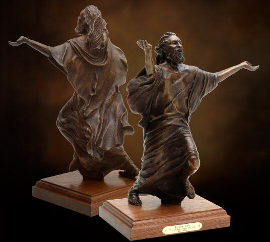 "Father's Love", Tabletop bronze sculpture, prodigal son sculpture, prodigal father, Biblical statue, religious bronze statues, inspirational gifts, Christian sculptor Tom White, liturgical catholic statues in bronze, monumental church art, sculptures of Old and New Testament characters, monumental religious sculpture scenes, statues of Jesus, faith-based statues, church art, protestant catholic statuary bronze, love of the Heavenly Father in bronze statue