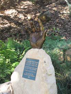 Monumental bronze Jerry Garcia hand sculpture at Jerry Garcia Glen, Santa Barbara Bowl, "Grateful Dead" Jerry hand bronze statue, Tom White monumental bronze sculptures for public parks, custom commission bronze statues, memorial bronze monuments, tabletop psychedelic Jerry Garcia hand bronze sculpture, portrait commission statues public figures