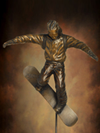 Bronze tabletop Snowboarder sculpture, snowboarding award trophy, custom designed trophies by Tom White, original sports trophies, action snowboard sculpture, figurative sports sculptures, portrait bronze sports statues, public sports monuments, Little League baseball sculptures in bronze, baseball ballpark statues and monuments, sports arena statues, monumental bronze sports sculptures, bronze sculptures of boys playing baseball, commission sports award trophies, skiing statues